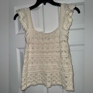 Loft White Ruffle Crochet Sweater Tank Top Size Small Women’s 100% Cotton